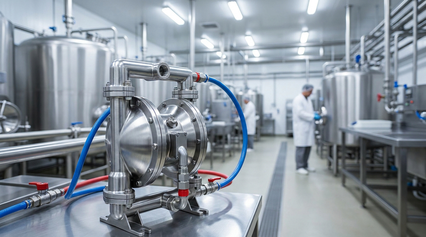 pompe-pneumatique inox dans usine agroalimentaire