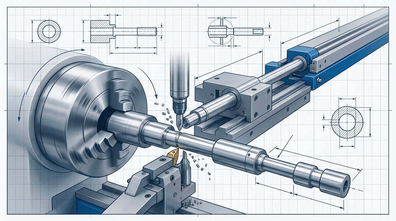 Infographie détaillée du cycle de fabrication par décolletage de haute précision
